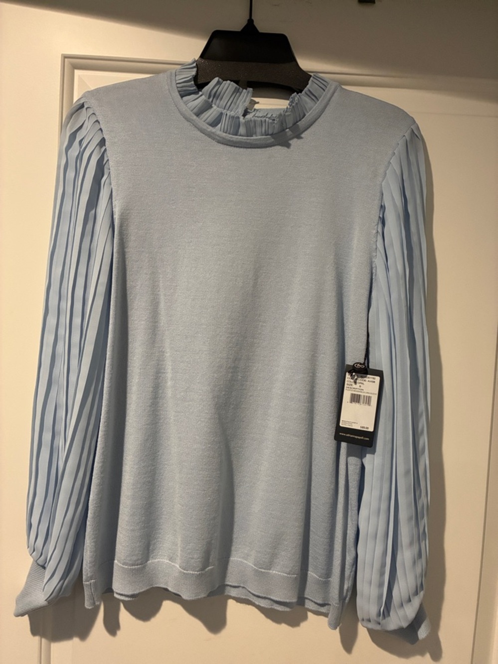 NWT Adrianna Papell Pale Blue Pleated Sleeve w/sweater top